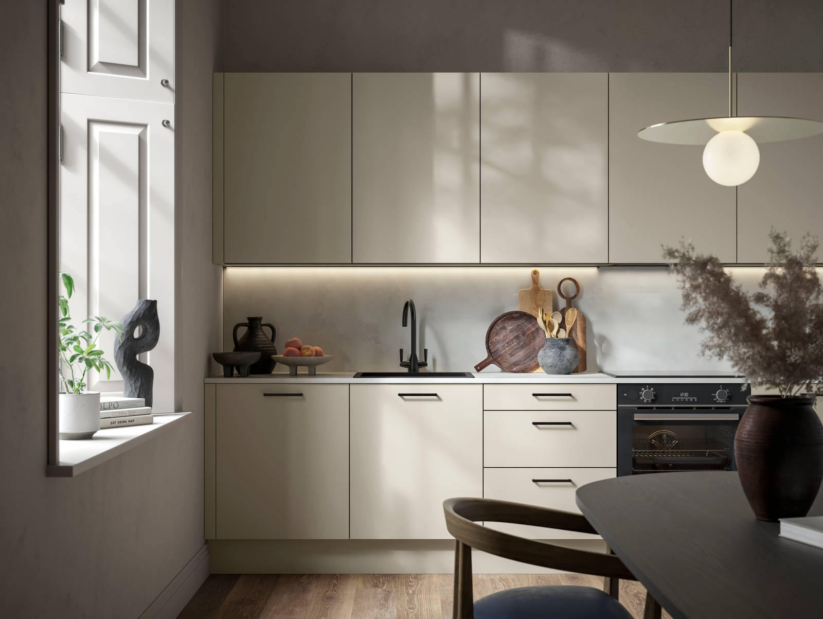 Modern kitchen design with a lightweight wood-effect finish