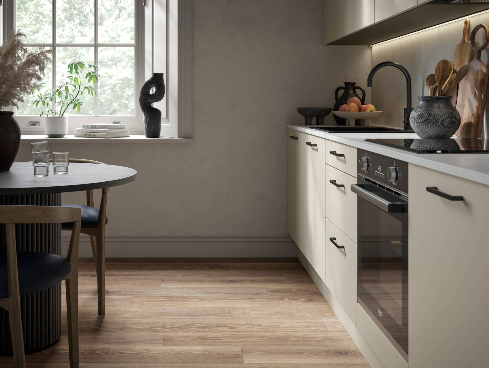 Modern kitchen design with a lightweight wood-effect finish