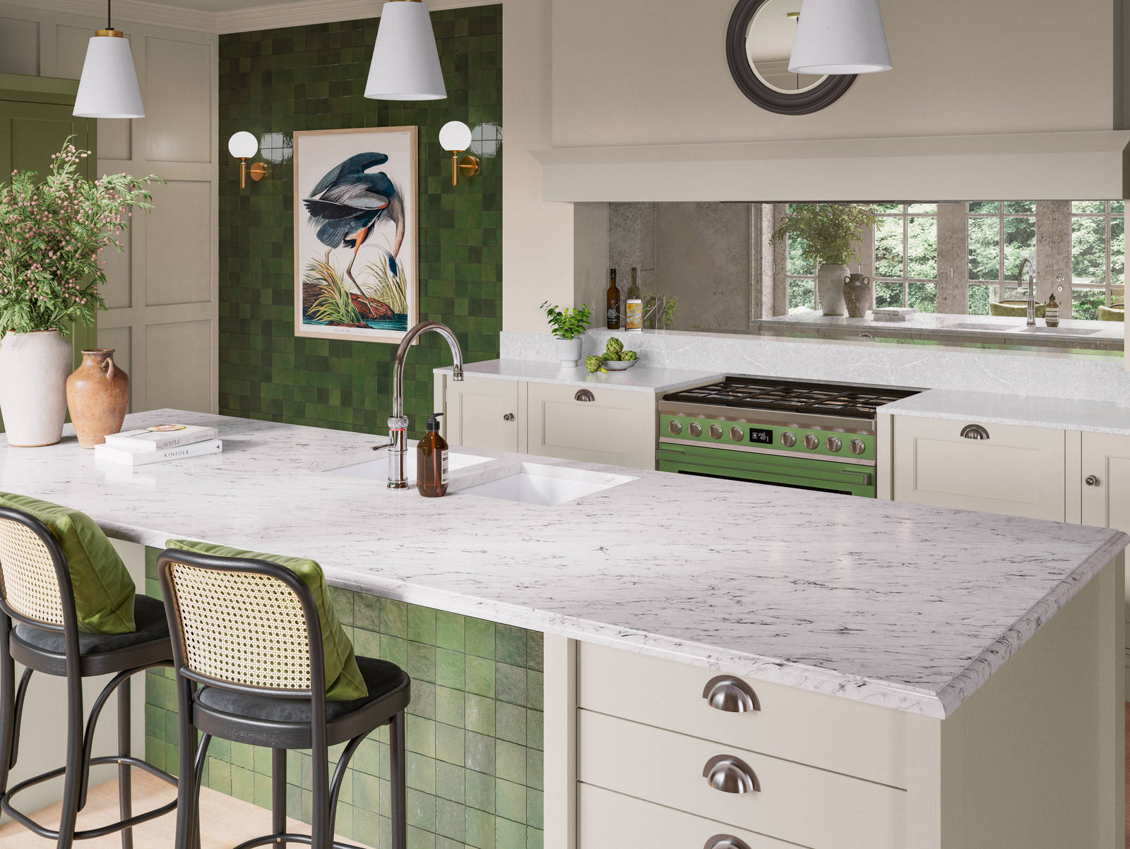 traditional Shaker-style kitchen range featuring panelled doors with visible woodgrain and beading detail
