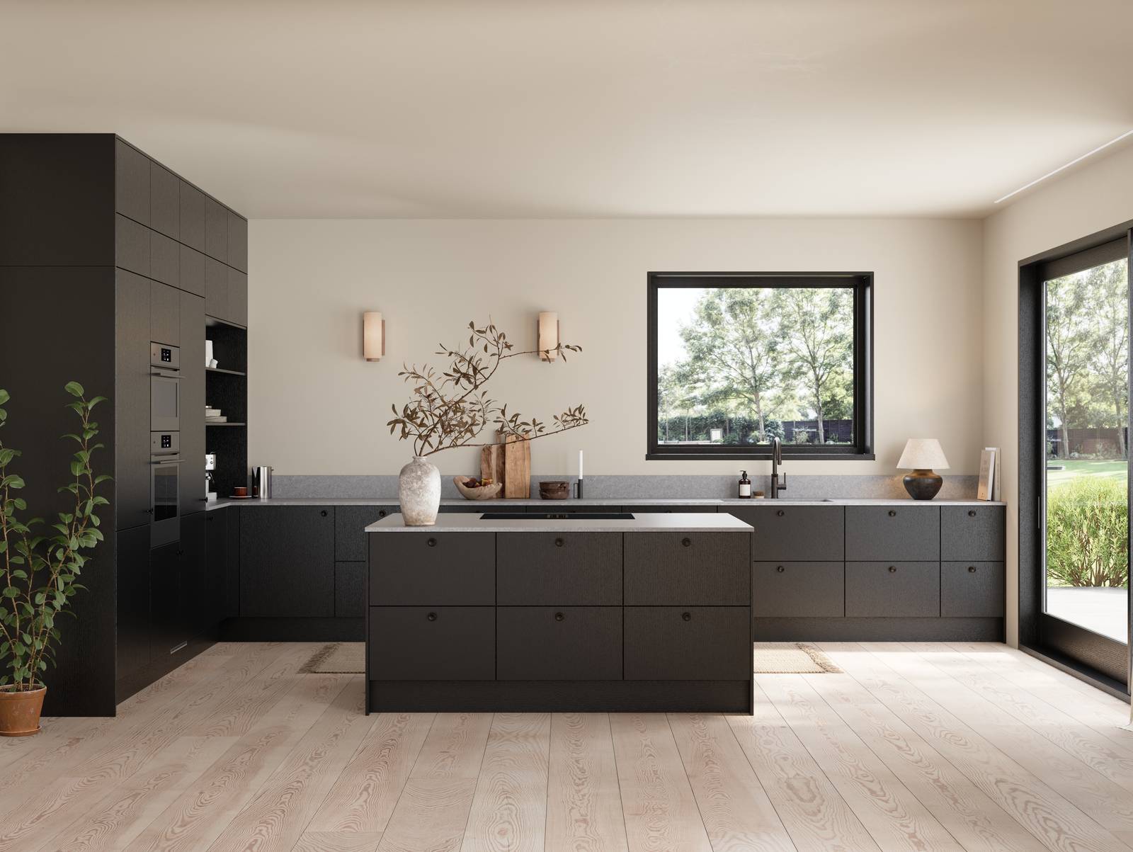 Favn er et kvalitetskjøkken inspirert av naturen. En vakker front i stående finer som gir hele kjøkkenet liv.