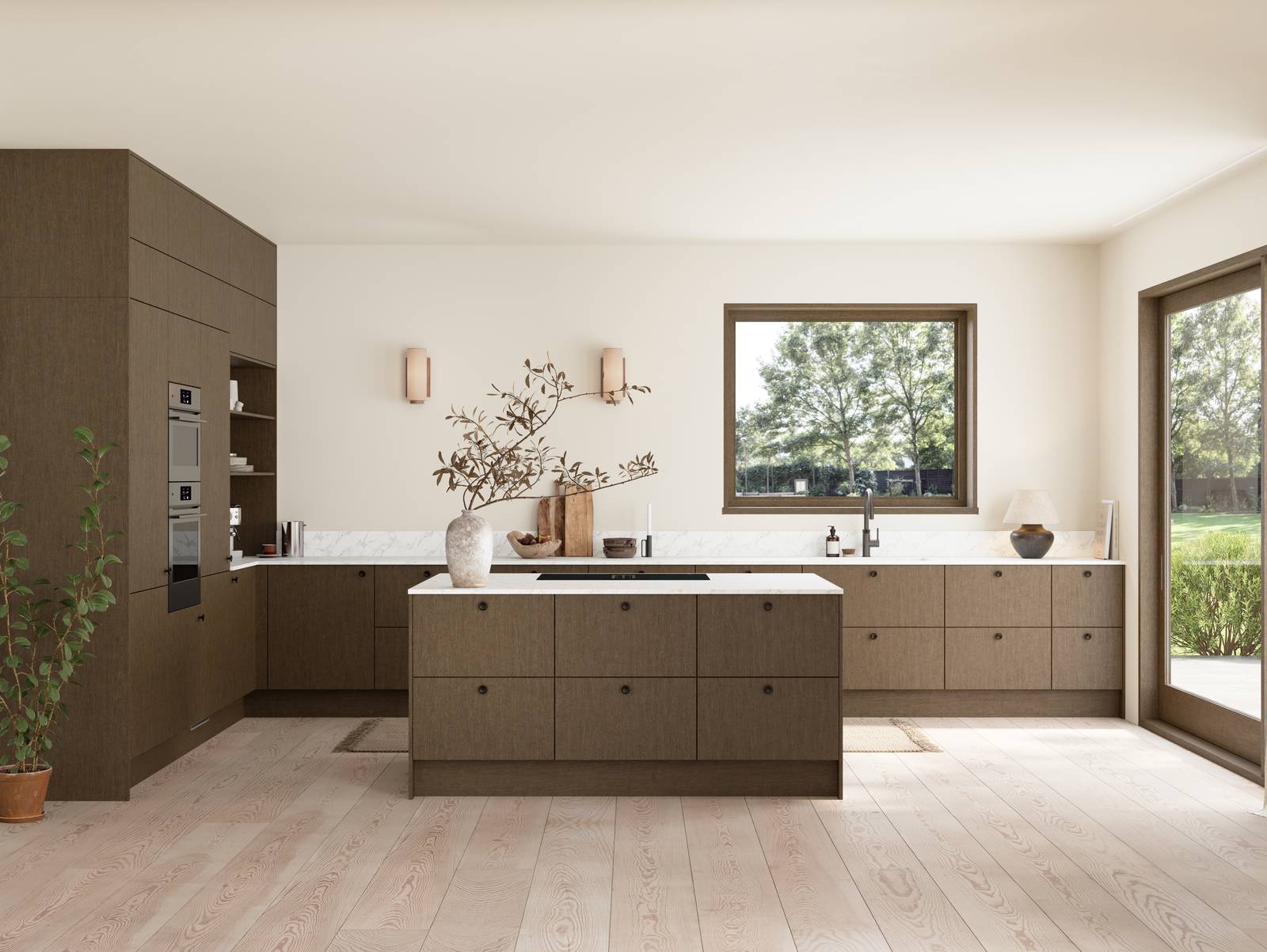 Favn er et kvalitetskjøkken inspirert av naturen. En vakker front i stående finer som gir hele kjøkkenet liv.