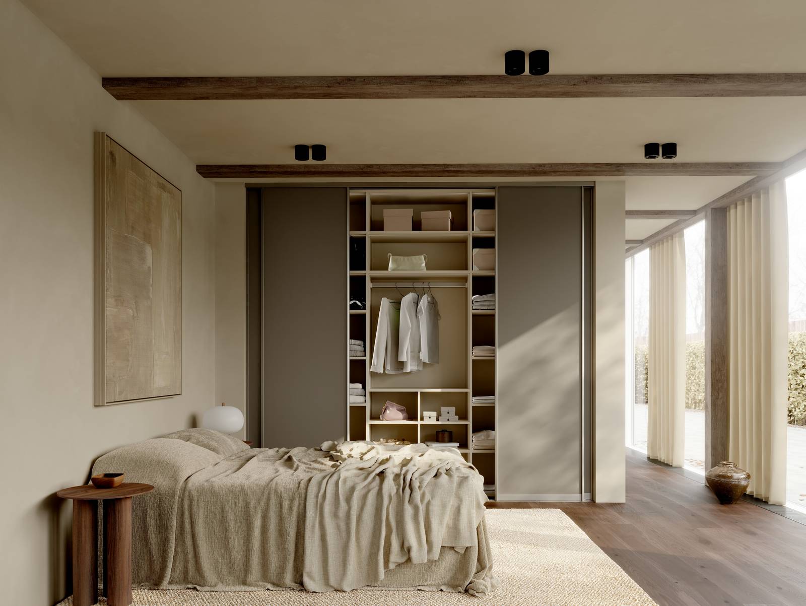 Garderober från Marbodal i färgen och stilen varm minimalism.