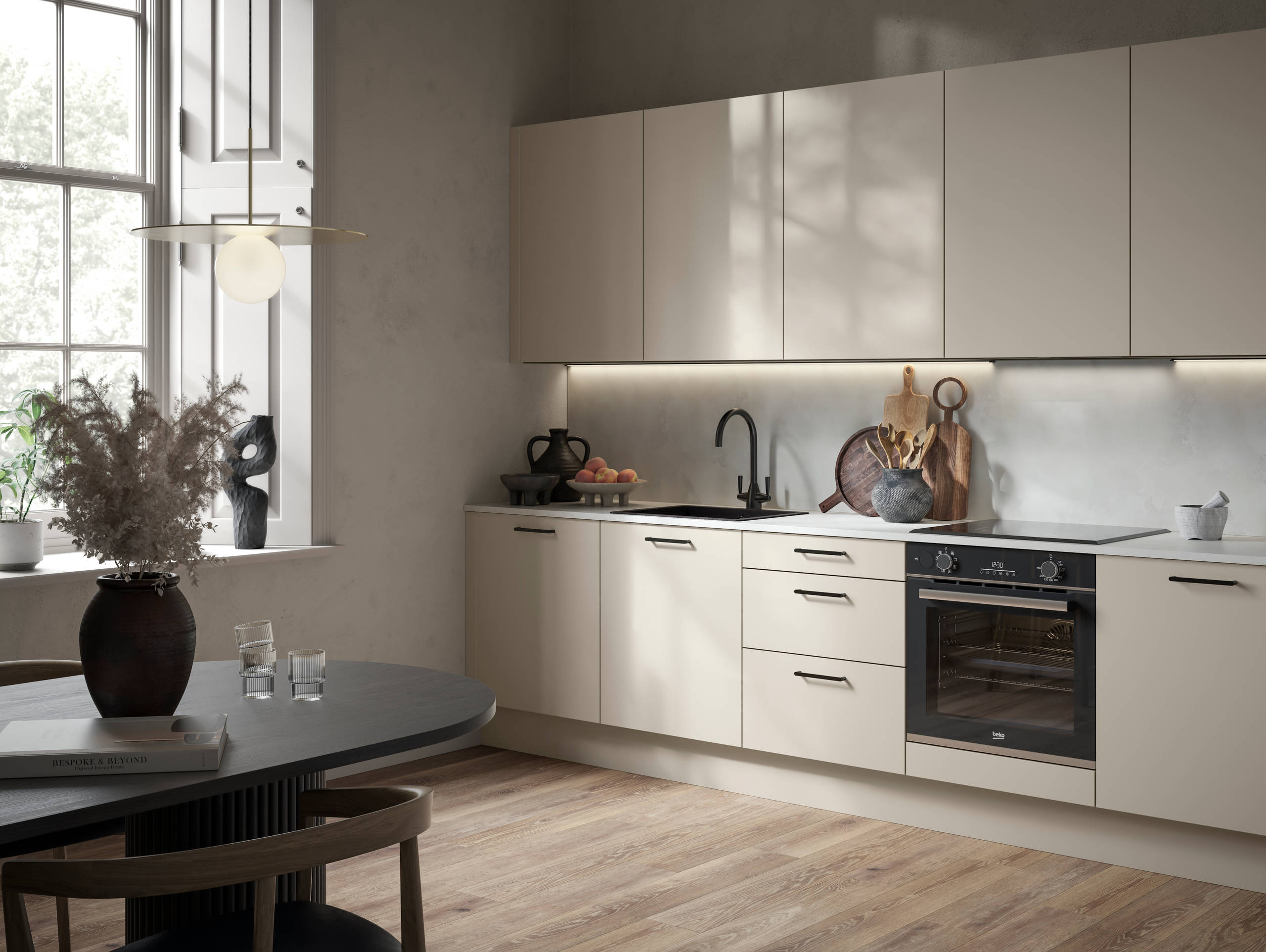 Modern kitchen design with a lightweight wood-effect finish