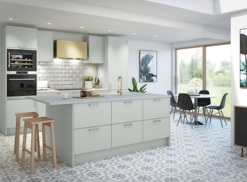 Soho from Magnet. Bold slab doors style this premium contemporary kitchen design available in 20 colours.