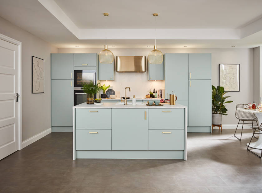 Soho from Magnet. Bold slab doors style this premium contemporary kitchen design available in 20 colours.