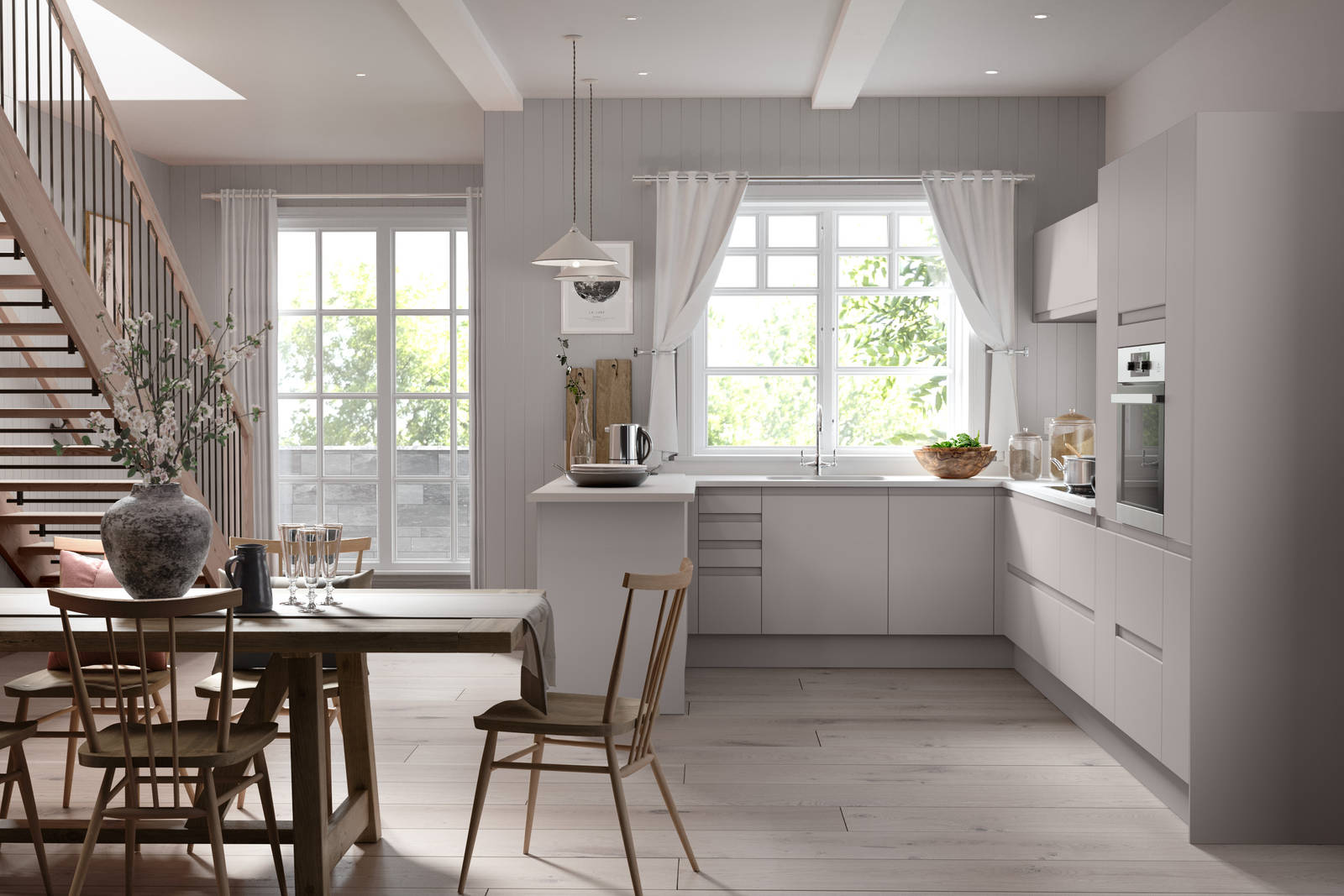 Luna Kitchen from Magnet. An affordable handless look with integrated J Pull doors for a stylish and modern look.