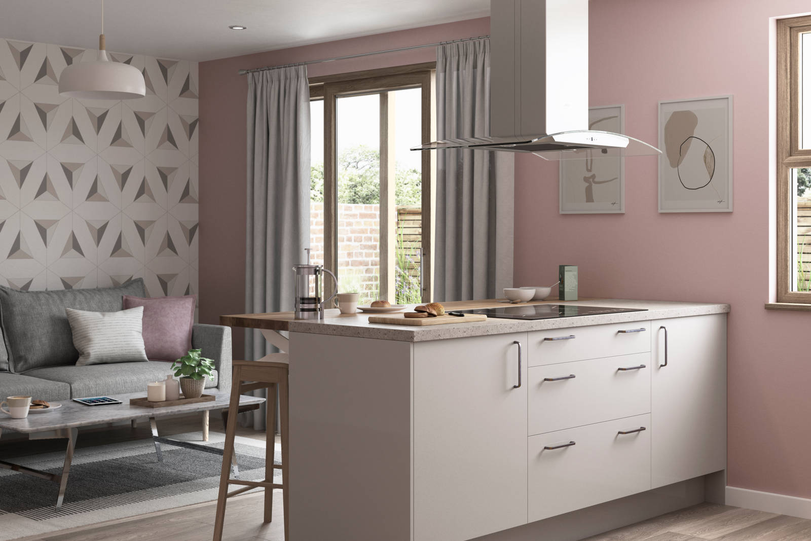 Nova by Magnet. Affordable slab door kitchen available in matt and super glass. 6 colours to choose from.
