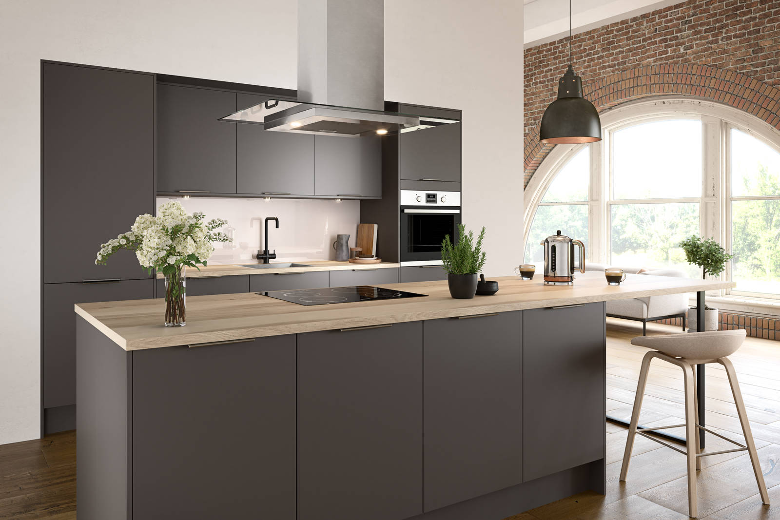 Nova by Magnet. Affordable slab door kitchen available in matt and super glass. 6 colours to choose from.