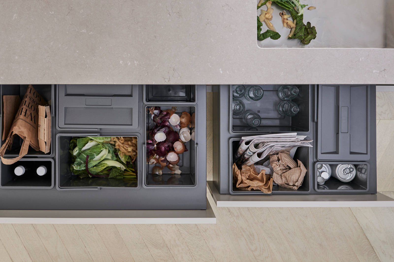 Marbodal Utdragbar källsortering - som underlättar för dig att leva ett mer hållbart liv i köket.