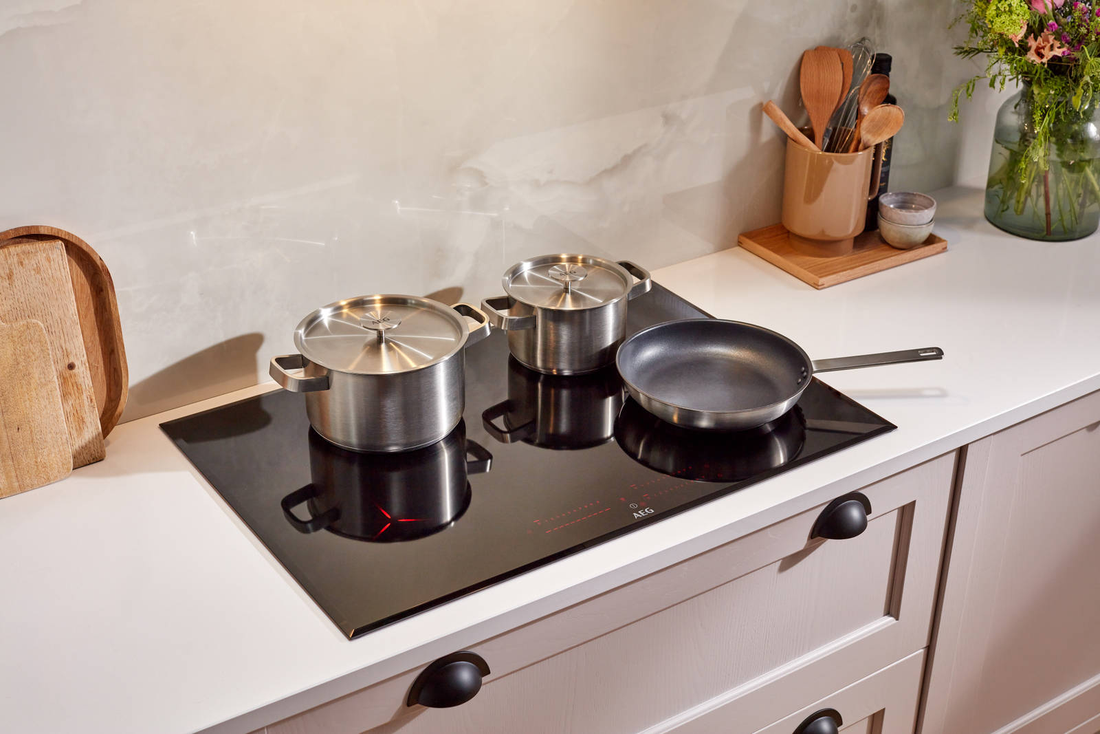 Overhead view of AEG induction hob