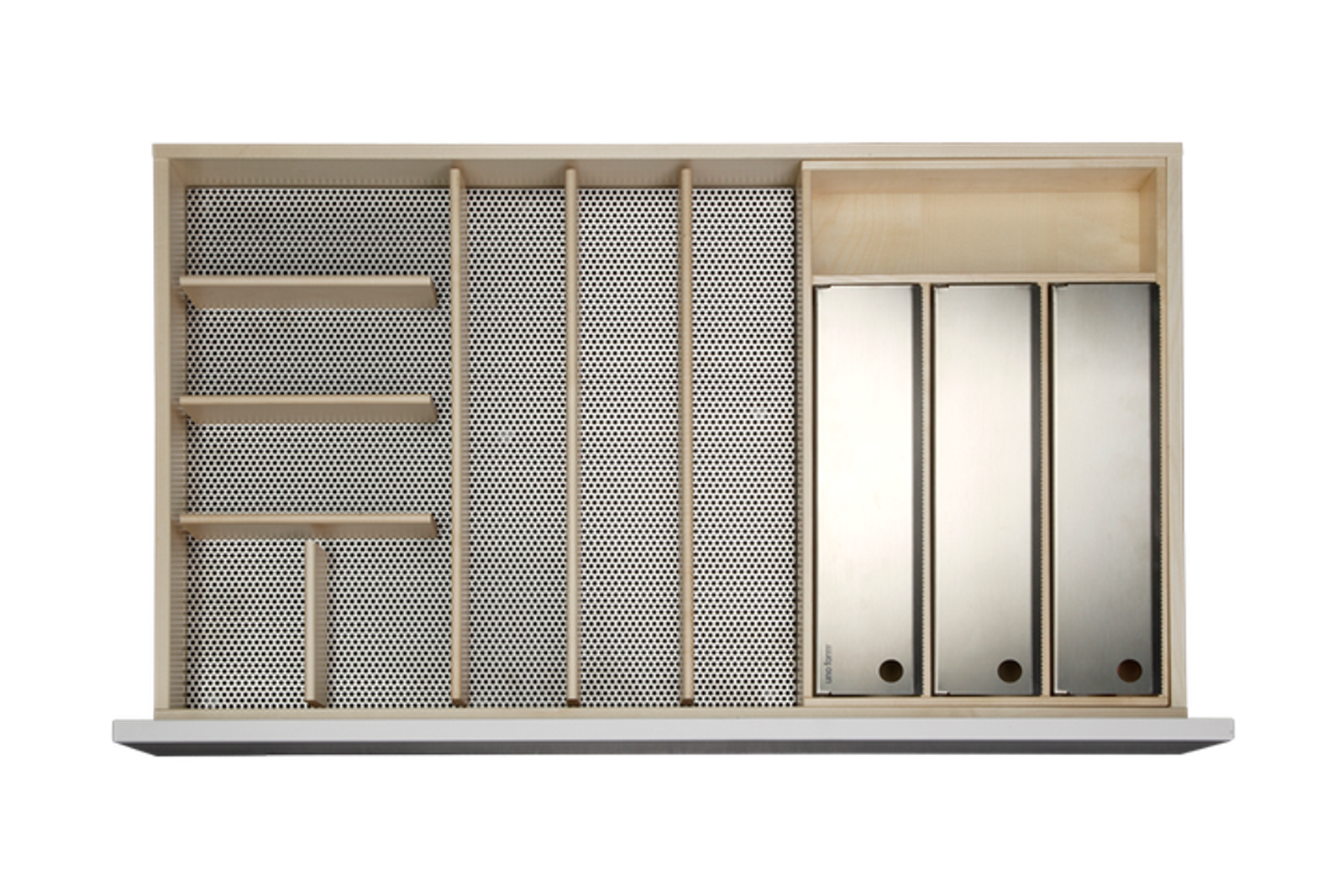 Utentils organizer with film and aluminium cutter for a 90 cm drawer