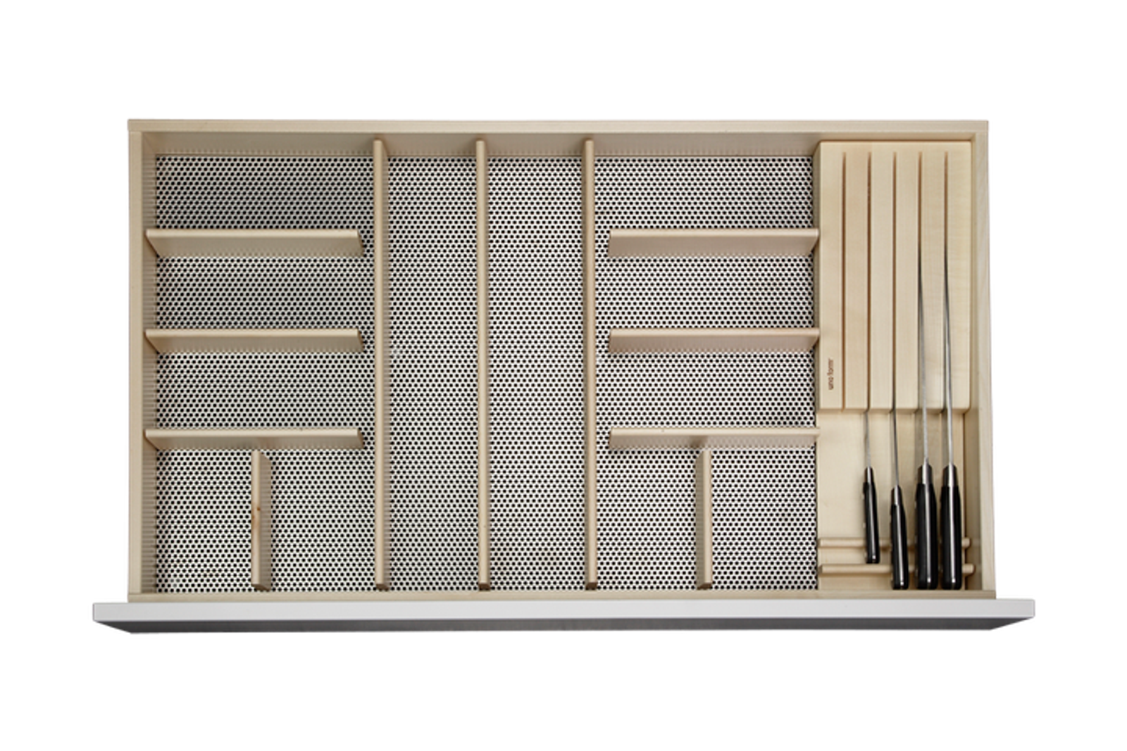 Skuffeindretning og knivholder til 90 cm skuffe