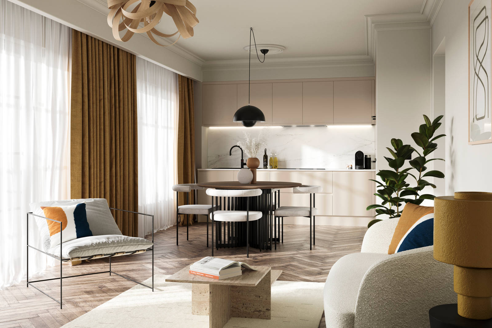 Luna in the shade Pebble is the ideal base for a minimalist kitchen design with its integrated handle that gives any kitchen a beautiful, sleek finish.