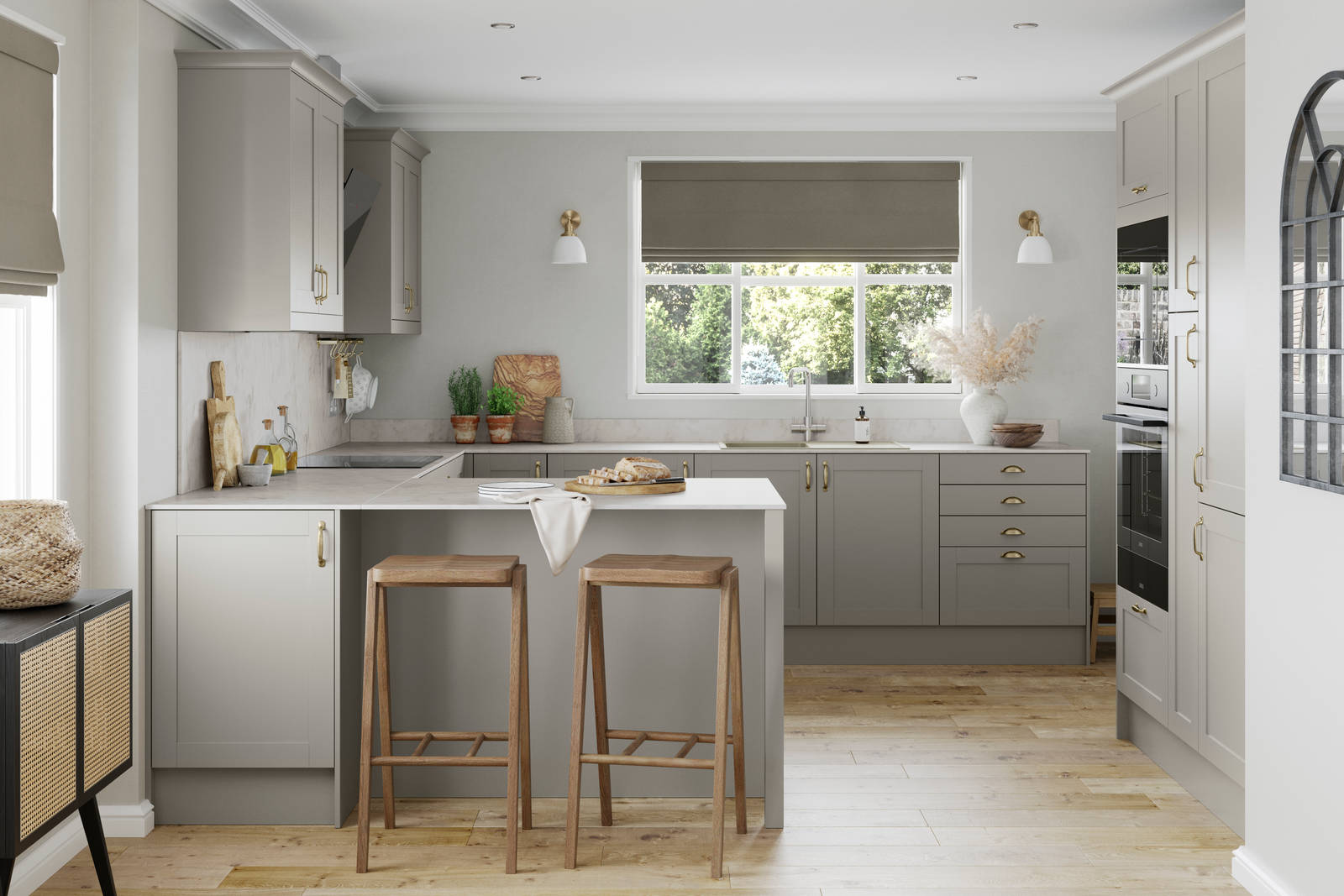 Tatton kitchen from Magnet in shade Pebble path