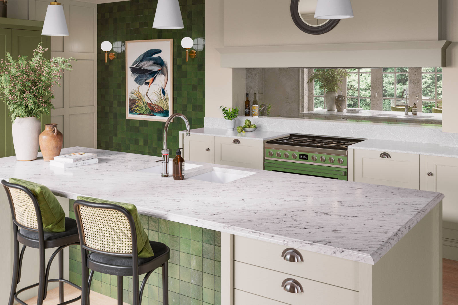 traditional Shaker-style kitchen range featuring panelled doors with visible woodgrain and beading detail