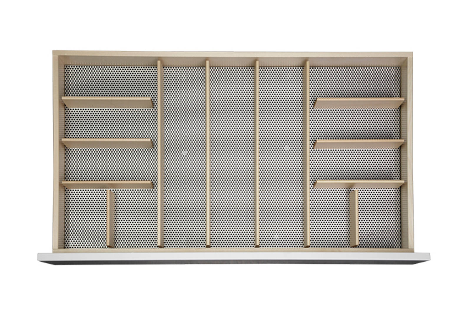 Lådavdelare i rostfritt stål och trä