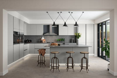 Integra Nova by Magnet. Matt finished handless option with trim brushed in aluminium for a high end feel.