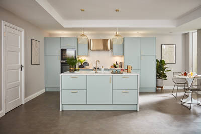 Soho from Magnet. Bold slab doors style this premium contemporary kitchen design available in 20 colours.