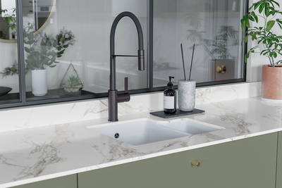 Soho from Magnet. Bold slab doors style this premium contemporary kitchen design available in 20 colours.