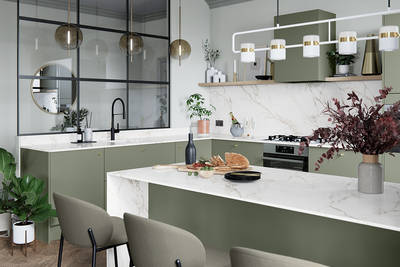 Soho from Magnet. Bold slab doors style this premium contemporary kitchen design available in 20 colours.