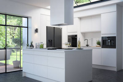 Luna Kitchen from Magnet. An affordable handless look with integrated J Pull doors for a stylish and modern look.