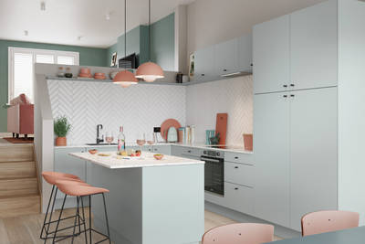 Nova by Magnet. Affordable slab door kitchen available in matt and super glass. 6 colours to chose from.