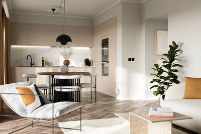 Luna in the shade Pebble is the ideal base for a minimalist kitchen design with its integrated handle that gives any kitchen a beautiful, sleek finish.