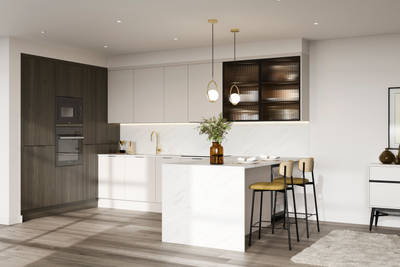Modern kitchen design with a lightweight wood-effect finish