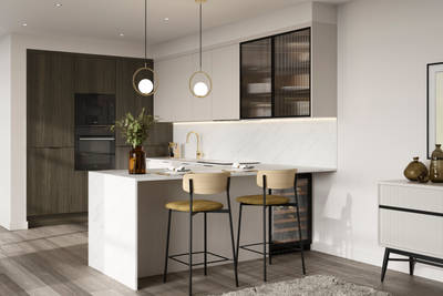 Modern kitchen design with a lightweight wood-effect finish