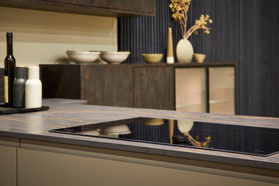 Contemporary clean lines and organic woodgrain texture in an elegant kitchen range designed for modern living.