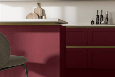 Handleless Shaker kitchen Integra Wardley Morello is traditional and contemporary with its narrow frame door with integrated handles and a painted timber finish.