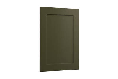 Shaker-style panelled frontal with tactile woodgrain from Magnet in green shade Tailored Green