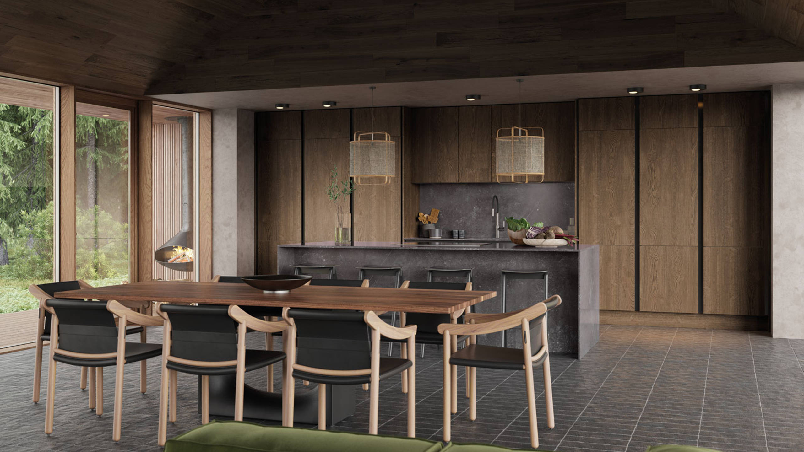 Integra Nordic Nature. Modern kitchen concept with a sleek handless design and fluted oak effect wood doors