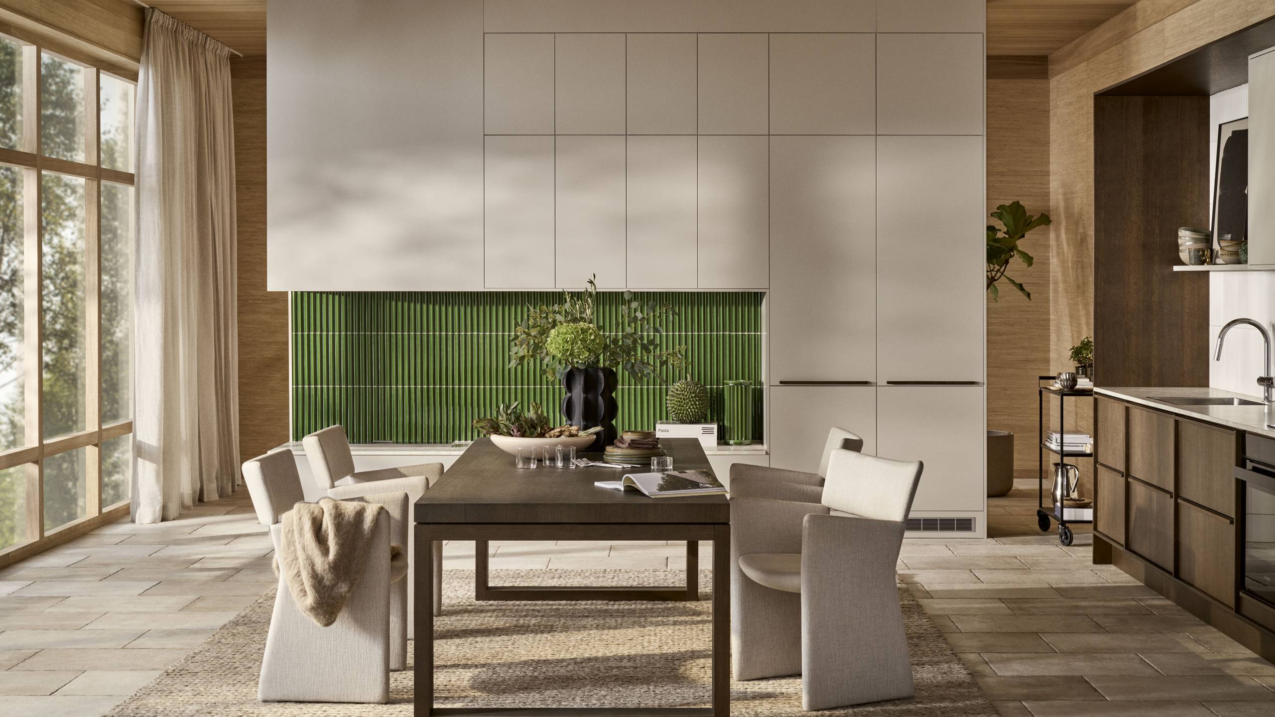 Marbodal - kök Signatur Ekbacken ek faner brunbetsad i kombination med  Arkitekt plus i köksfärg beige Sand