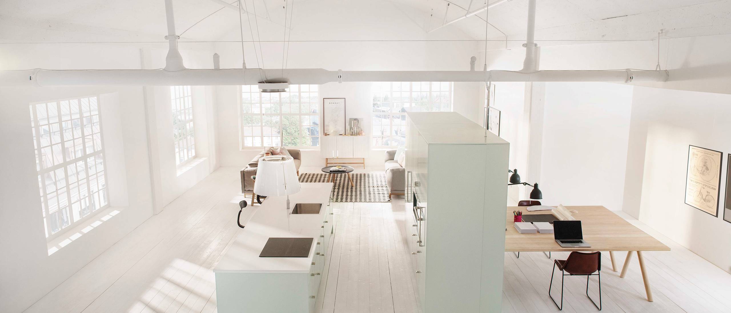 Marbodal Arkitekt plus Lin -  i lingrön kulör, köksö med bänkskiva i kvartskomposit