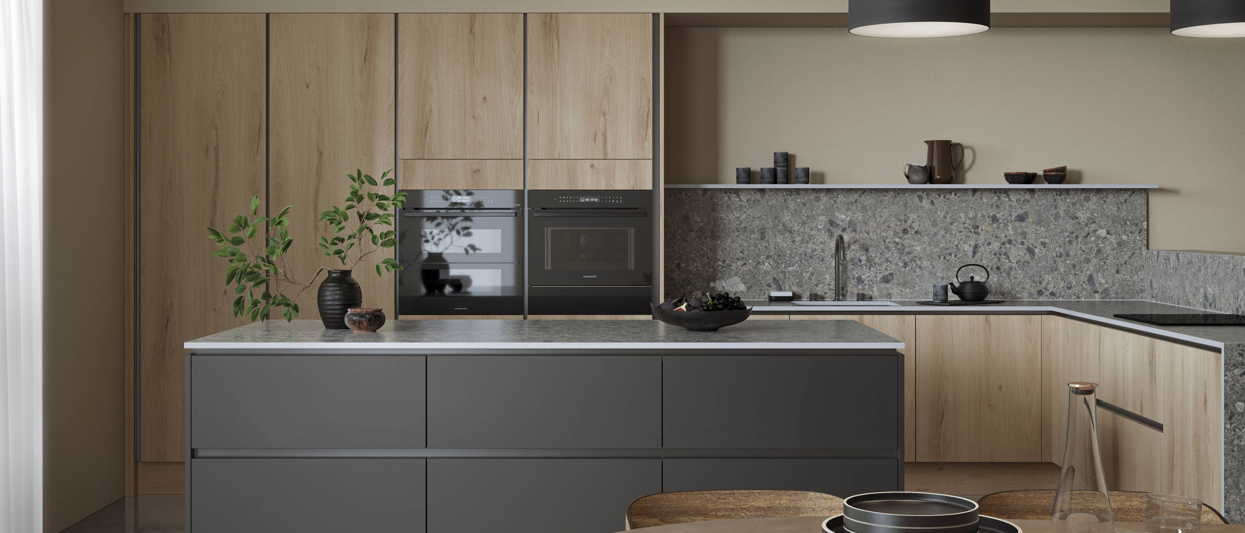 Integrated handles give Integra Portobello a sleek modern finish, perfectly offset by its organic woodgrain texture - crafted from premium Italian materials.