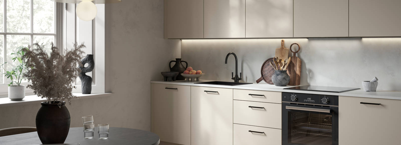 Modern kitchen design with a lightweight wood-effect finish