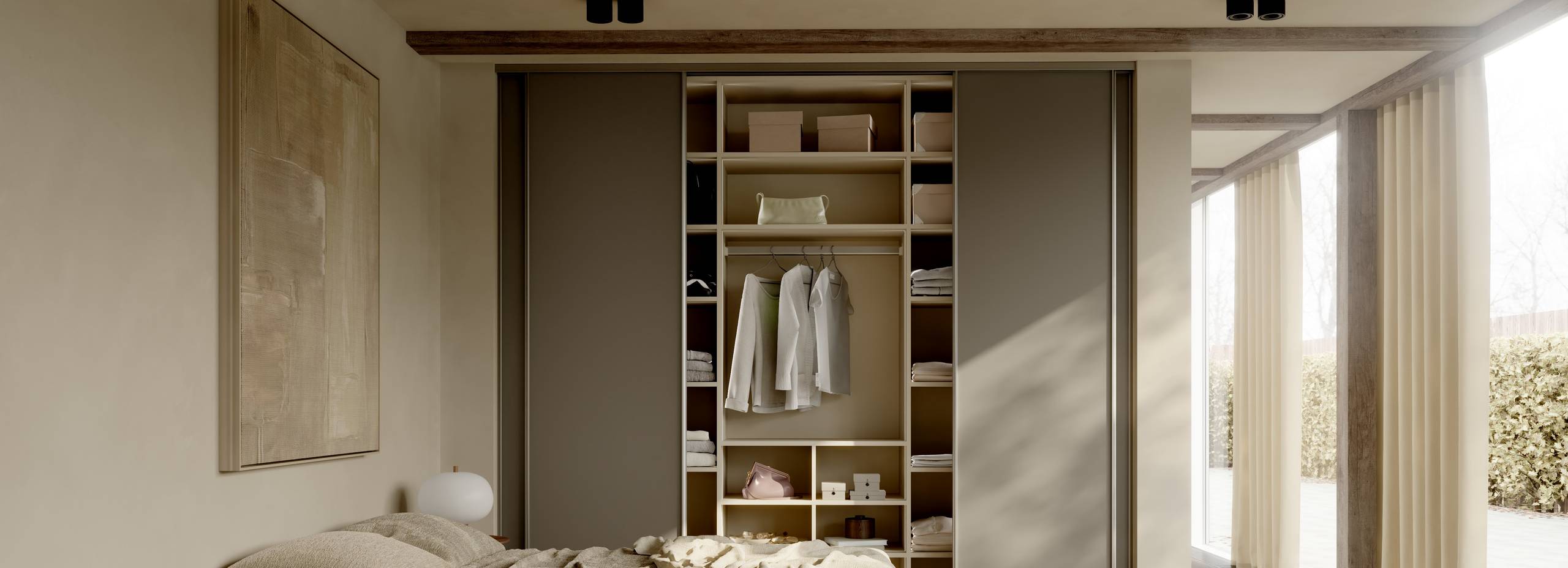 Garderober från Marbodal i färgen och stilen varm minimalism.