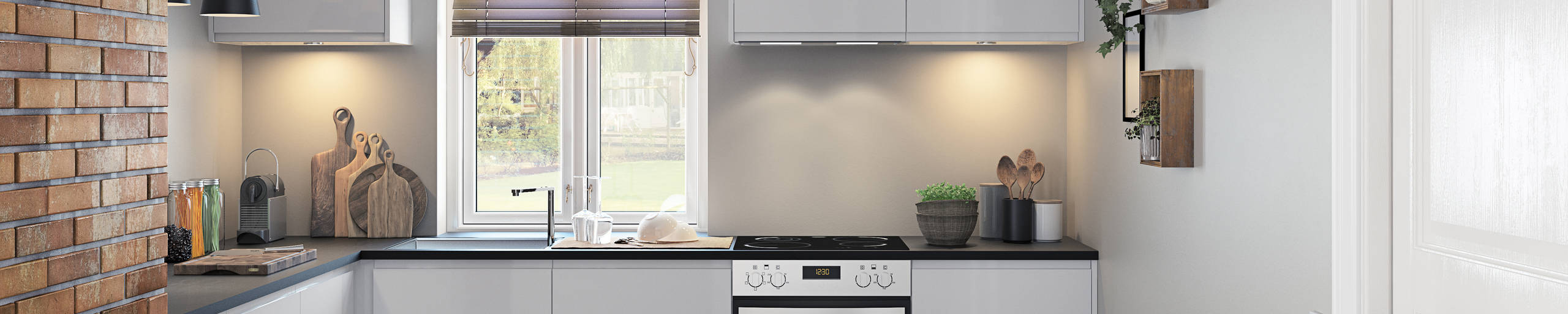 Luna Kitchen from Magnet. An affordable handless look with integrated J Pull doors for a stylish and modern look.