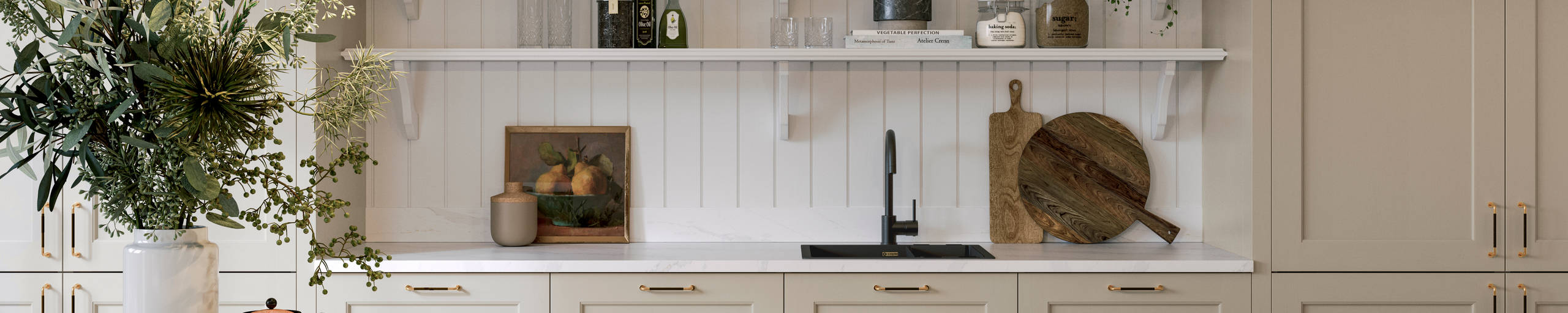 Ludlow kitchen. Our latest Shaker door, with a modern country-style. Available in all 20 Magnet Create colours.