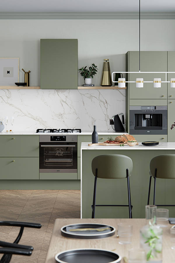 Soho from Magnet. Bold slab doors style this premium contemporary kitchen design available in 20 colours.