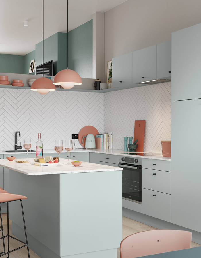 Nova by Magnet. Affordable slab door kitchen available in matt and super glass. 6 colours to chose from.