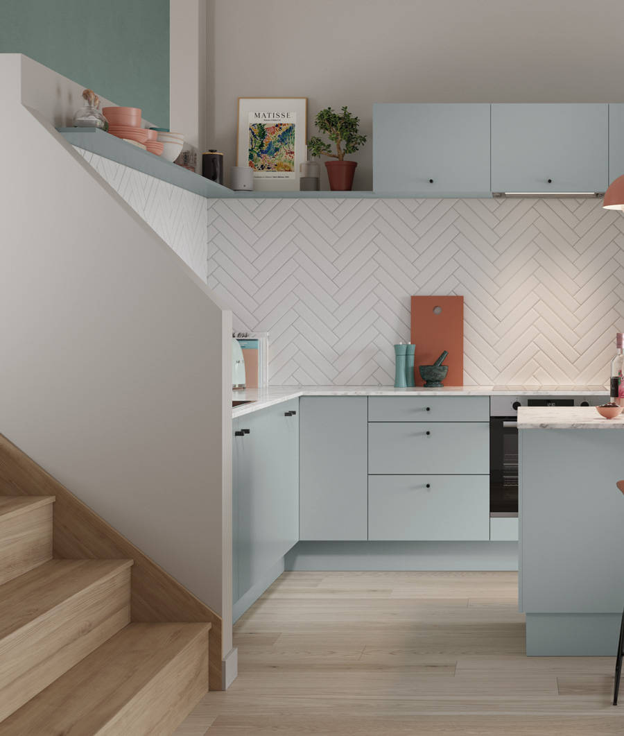 Nova by Magnet. Affordable slab door kitchen available in matt and super glass. 6 colours to chose from.