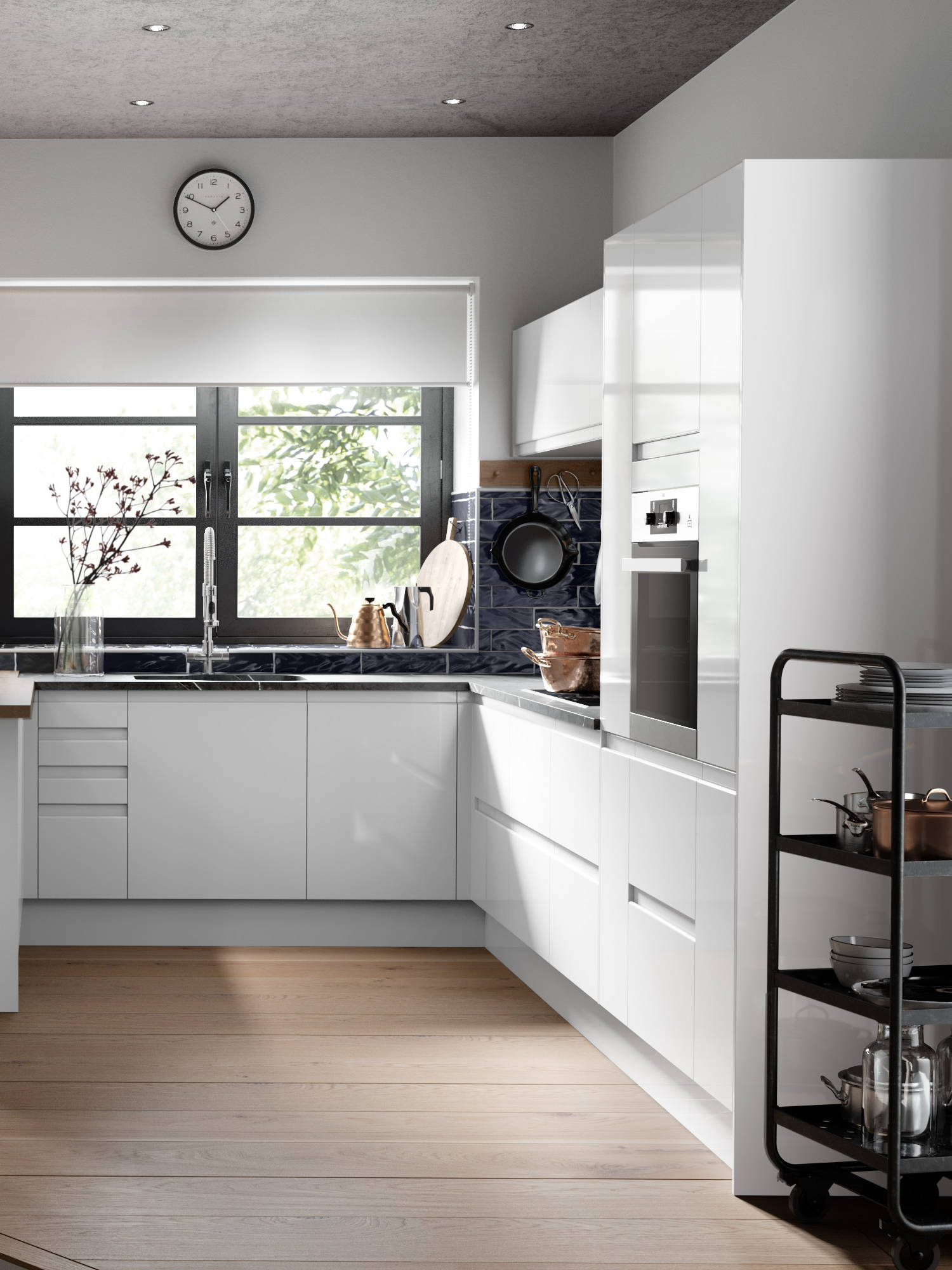 Luna Kitchen from Magnet. An affordable handless look with integrated J Pull doors for a stylish and modern look.
