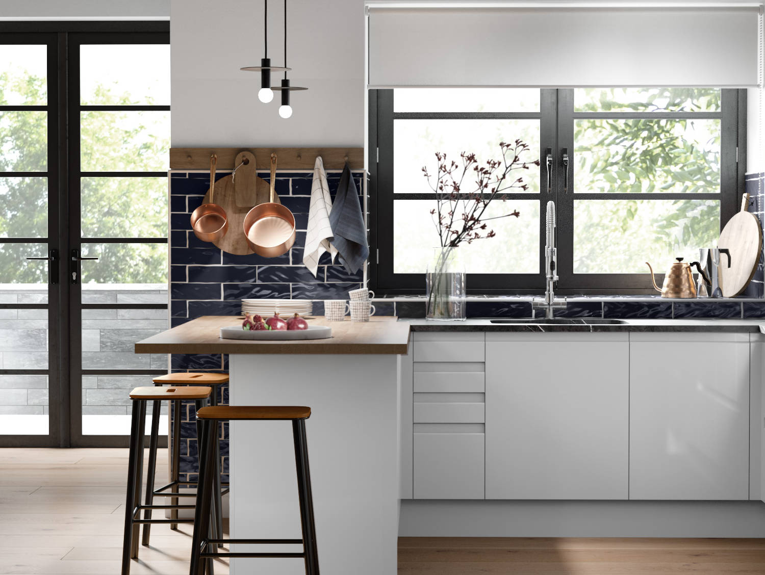 Luna Kitchen from Magnet. An affordable handless look with integrated J Pull doors for a stylish and modern look.