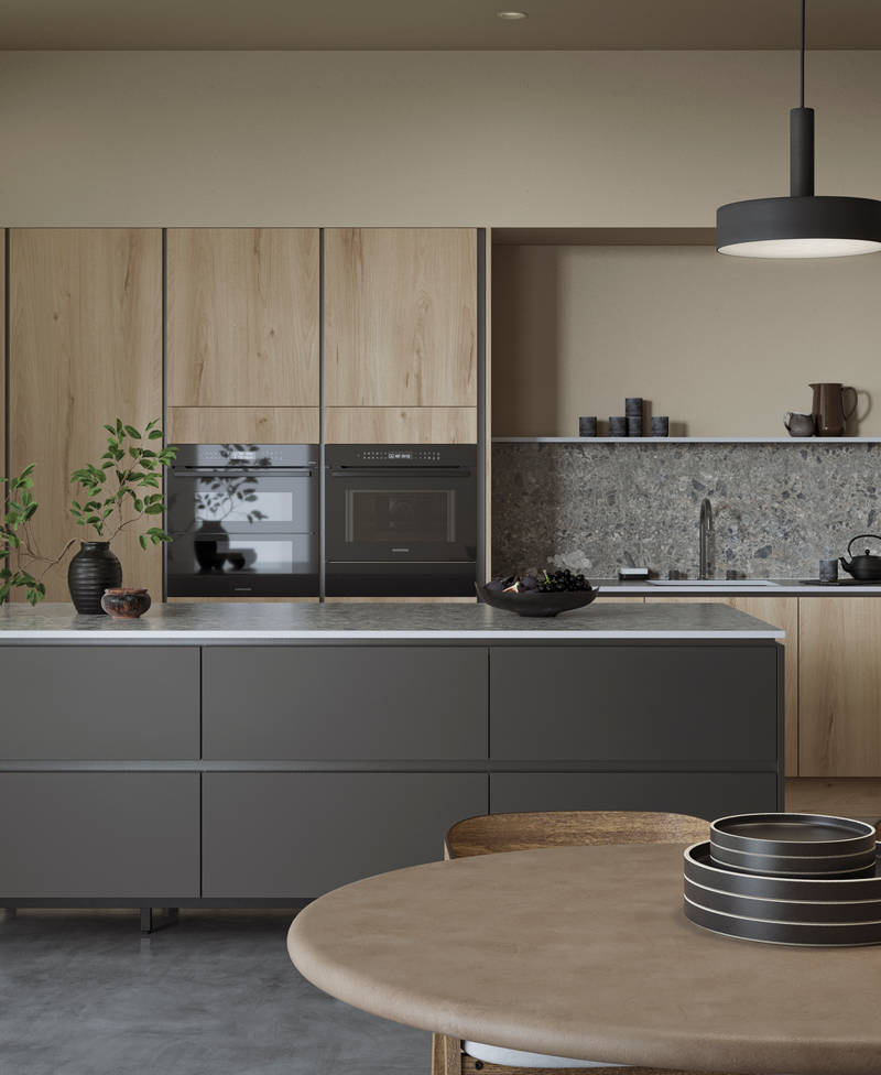Integrated handles give Integra Portobello a sleek modern finish, perfectly offset by its organic woodgrain texture - crafted from premium Italian materials.