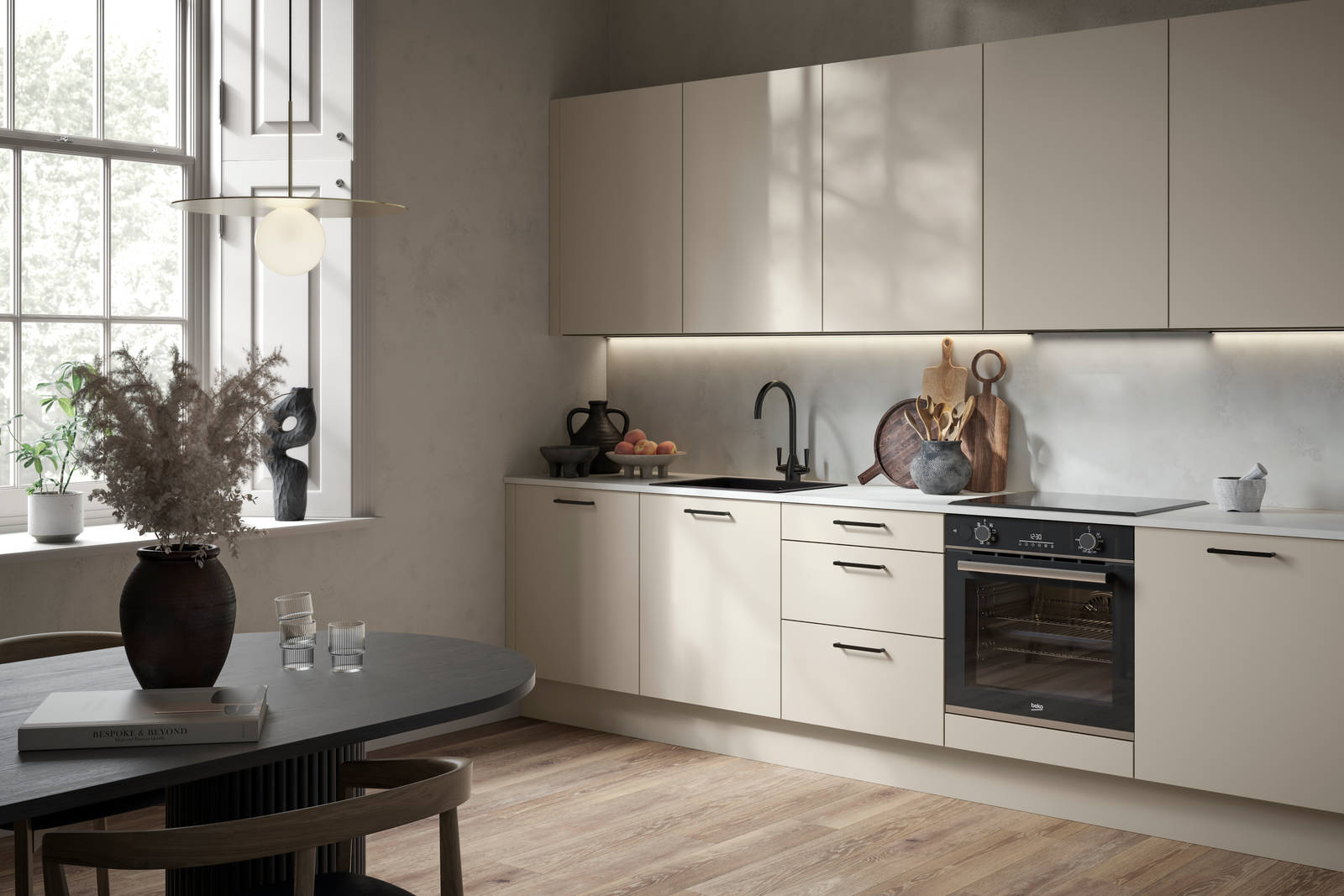 Modern kitchen design with a lightweight wood-effect finish